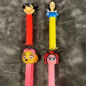 Lot of 4 PEZ Dispensers-Mickey Mouse, Snow White, Skye (Paw Patrol) & a Lady Bug